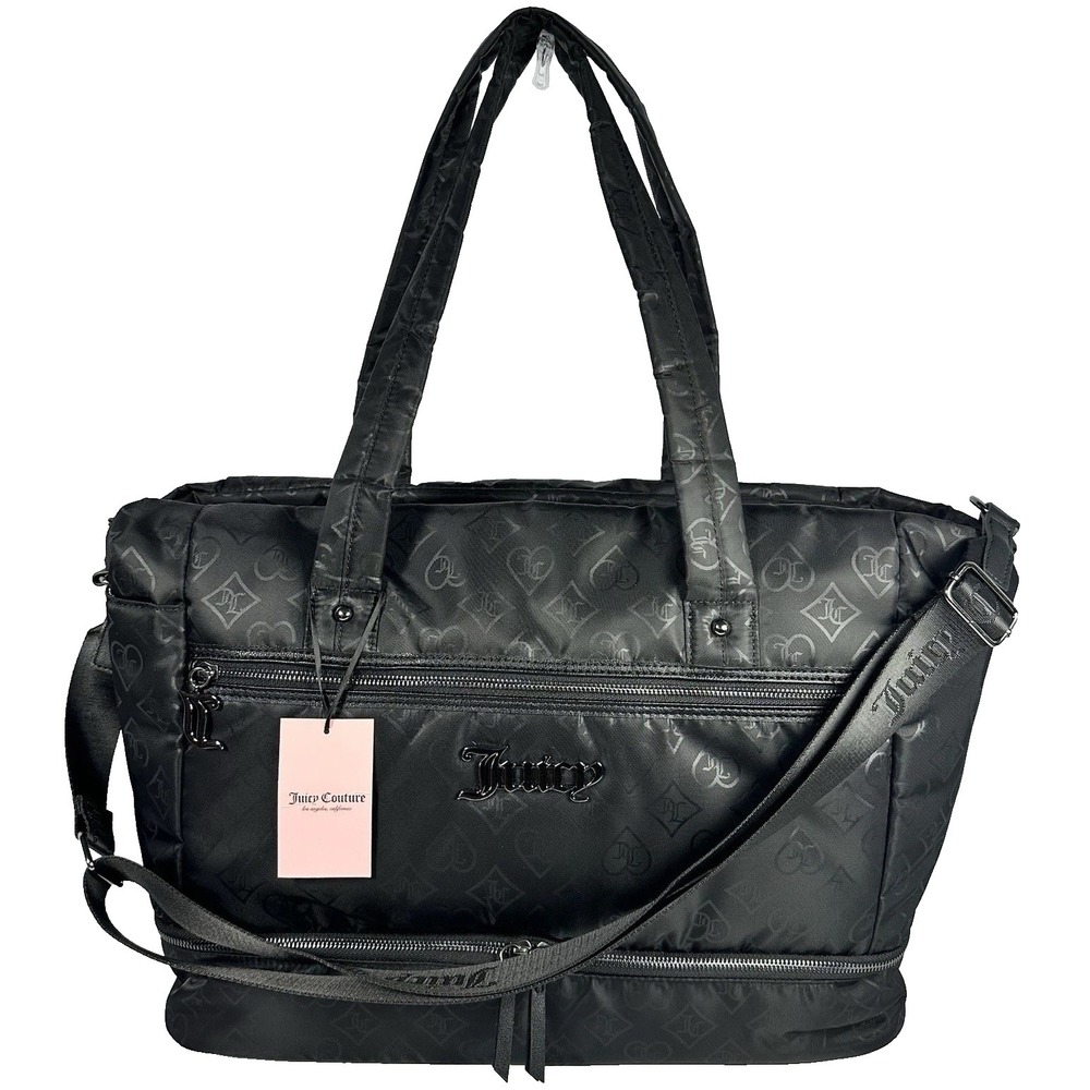 Juicy Couture Fashionista Weekender Duffle Bag Black Monogram NWT Travel Tote